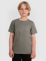 4F T-shirt regular z nadrukiem chłopięcy - szary 146 (10-11 lat). Szare t-shirty dla chłopców 4f, bez wzorów, z bawełny, bez ramiączek. W wyprzedaży za 29.99 zł.