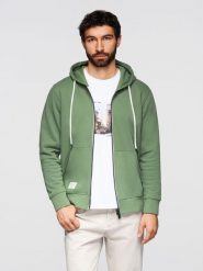 Bluza męska bawełniana dresowa BASIC rozpinana z kapturem - zielona V3. Zielone bluzy męskie Ombre Clothing, m, z aplikacjami, z bawełny, z kapturem. Za 169.99 zł.