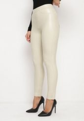 Jasnobeżowe Legginsy z Ekoskóry z Wysokim Stanem i Imitacją Kieszeni Merievia. Brązowe legginsy damskie Born2be, m, bez wzorów, z jeansu. Za 29.99 zł.