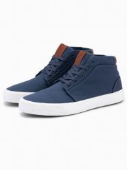 Męskie wysokie buty trampki z bawełnianego płótna – ciemnoniebieskie V1 - Rozmiar: 44. Niebieskie trampki męskie Ombre Clothing, bez wzorów, z bawełny, przed kolano, bez zapięcia. W wyprzedaży za 109.99 zł.