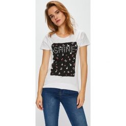 Liu Jo - Top. Szare topy damskie Liu Jo, z aplikacjami, z bawełny, z okrągłym kołnierzem, z krótkim rękawem. Za 319.90 zł.