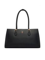 Tommy Hilfiger Torebka Th Grace Satchel AW0AW18750 Czarny. Czarne torebki do ręki damskie Tommy Hilfiger, bez wzorów, ze skóry, bez dodatków. Za 699.99 zł.