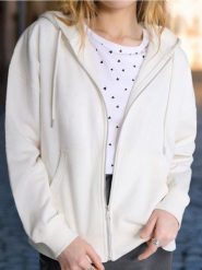 Bluza z kapturem zapinana na zamek - kremowy. Białe bluzy damskie Sinsay, l, bez wzorów, z kapturem. W wyprzedaży za 22.99 zł.