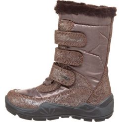 Kozaki zimowe w kolorze szarobrązowym. Brązowe buty zimowe dziewczęce Primigi, bez wzorów, z gore-texu, bez zapięcia. W wyprzedaży za 242.95 zł.
