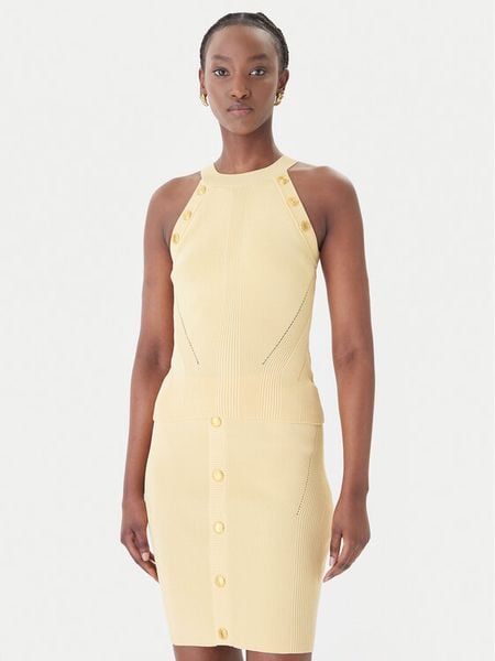 Guess Bluzka G6GR10 Z0625 Żółty Regular Fit. Żółte bluzki damskie Guess, s, z aplikacjami, bez kołnierzyka, bez ramiączek. Za 519.99 zł.