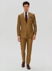 PAKO LORENTE – Jasnobrązowe garniturowe spodnie męskie z wełną. Brązowe eleganckie spodnie męskie Pako Lorente, m, bez wzorów, z wełny. Za 299.99 zł.