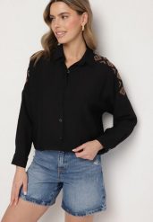 Czarna Koszula Ozdobiona Haftem Ulosandria. Czarne bluzki damskie Born2be, l, bez wzorów, z jeansu, klasyczne, bez kołnierzyka, bez ramiączek. Za 74.99 zł.