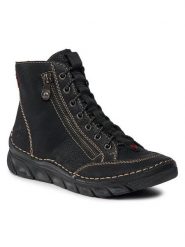 Rieker Trzewiki 55049-00 Czarny. Czarne botki damskie Rieker, ze skóry, bez obcasa, na płaskiej podeszwie, bez zapięcia. Za 309.99 zł.