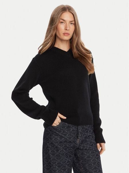 HUGO Sweter Solanu 50545092 Czarny Regular Fit. Czarne swetry damskie Hugo, l, bez wzorów, z wełny, bez kołnierzyka, bez ramiączek, bez kaptura. Za 467.99 zł.
