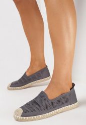 Szare Espadryle z Ażurowej Siateczki Ozdobione Plecionką Lanivesa. Szare espadryle damskie Born2be, na lato, w ażurowe wzory, bez obcasa, bez zapięcia. Za 44.99 zł.
