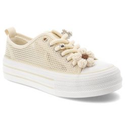 Sneakersy damskie Filippo, cholewka z materiału tekstylnego siateczkowego wiązanie z przodu ozdobne grube sznurówki, beżowy, DTN7855/26. Brązowe półbuty damskie Filippo, bez wzorów, bez zapięcia. Za 119.00 zł.