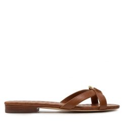 Klapki LAUREN RALPH LAUREN. Brązowe klapki damskie Lauren Ralph Lauren, bez wzorów, bez obcasa. Za 529.99 zł.