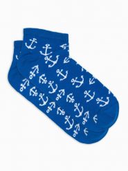 Skarpety męskie krótkie ze wzorem kotwic - niebieskie V21 U177 - 43/46. Niebieskie skarpety męskie Ombre Clothing, bez wzorów, z bawełny. W wyprzedaży za 3.99 zł.