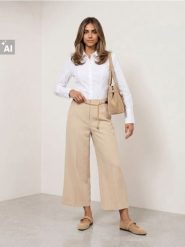 Spodnie culotte z domieszką wiskozy - kremowy. Białe spodnie materiałowe damskie Sinsay, l, bez wzorów, z wiskozy. Za 59.99 zł.