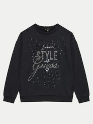 Guess Bluza J4BQ05 KAV34 Czarny Regular Fit. Czarne bluzy dla dziewczynek Guess, z aplikacjami, z bawełny, bez ramiączek, bez kaptura. Za 129.99 zł.