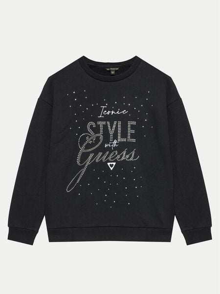Guess Bluza J4BQ05 KAV34 Czarny Regular Fit. Czarne bluzy dla dziewczynek Guess, z aplikacjami, z bawełny, bez ramiączek, bez kaptura. Za 229.99 zł.