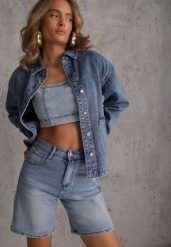 Niebieska Koszulowa Kurtka z Jeansu z Bawełny z Naszytymi Kieszeniami Giorriane. Niebieskie kurtki damskie Renee, l, bez wzorów, z bawełny, bez kaptura. Za 179.99 zł.