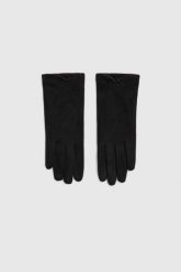 Gładkie rękawiczki czarne. Czarne rękawiczki damskie MOODO, bez wzorów, z poliesteru. Za 54.99 zł.