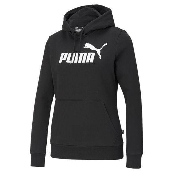 Damska bluza z kapturem z logo Essentials PUMA Black. Czarne bluzy damskie Puma, xs, bez wzorów, z dzianiny, z kapturem. Za 169.45 zł.