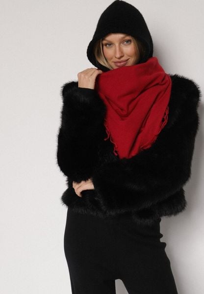 Czerwony Gładki Szalik z Frędzlami Vetiela. Czerwone szaliki i chusty damskie Born2be, na zimę, bez wzorów, z jeansu, eleganckie. Za 34.99 zł.