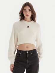 Tommy Jeans Sweter Badge DW0DW21677 Écru Regular Fit. Swetry damskie Tommy Jeans, xxs, bez wzorów, z jeansu, bez kołnierzyka, bez ramiączek, bez kaptura. Za 339.99 zł.