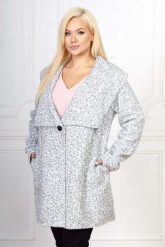 Popielaty melanżowy płaszcz Mery PLUS SIZE XXL JESIEŃ. Szare płaszcze damskie Moda Size Plus Iwanek, na jesień, plus size, bez wzorów, ze skóry, eleganckie, plus size, krótkie, bez kaptura. W wyprzedaży za 119.90 zł.