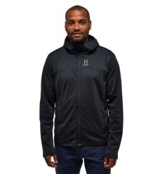 HAGLOFS Bluza męska Lark Mid Hood Men true black-M. Czarne bluzy męskie Haglöfs, m, bez wzorów, z materiału, z kapturem. Za 294.94 zł.