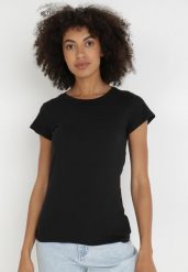Czarny T-shirt Gathanthei. Czarne bluzki damskie Born2be, l, bez wzorów, z bawełny, klasyczne, bez kołnierzyka. Za 29.99 zł.