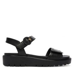 Sandały Ara. Czarne sandały damskie Ara, bez wzorów, bez obcasa, na płaskiej podeszwie, bez zapięcia. Za 429.99 zł.