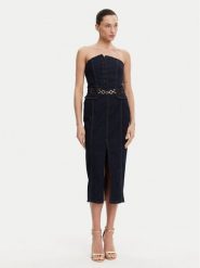 Fracomina Sukienka jeansowa FR25SD4010D46093 Granatowy Slim Fit. Niebieskie sukienki damskie Fracomina, m, bez wzorów, z bawełny, bez kołnierzyka, bez ramiączek. Za 489.99 zł.