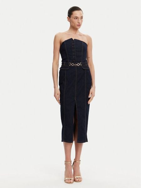 Fracomina Sukienka jeansowa FR25SD4010D46093 Granatowy Slim Fit. Niebieskie sukienki damskie Fracomina, m, bez wzorów, z bawełny, bez kołnierzyka, bez ramiączek. Za 489.99 zł.