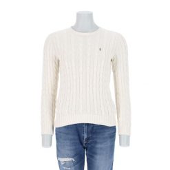 Second life - Damski beżowy sweter z warkoczowym splotem - Jak nowy. Brązowe swetry damskie Ralph Lauren, bez wzorów, ze splotem, sportowe, bez kołnierzyka, bez ramiączek, bez kaptura. Za 255.56 zł.