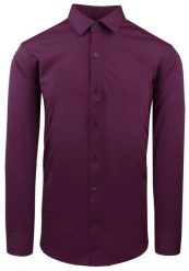 Elegancka Koszula z Dzianinowej Tkaniny - Prosty Krój - Bordo, Melanż. Czerwone koszule męskie Pazzani, bez wzorów, z bawełny, eleganckie, bez kołnierzyka, bez ramiączek. Za 199.00 zł.