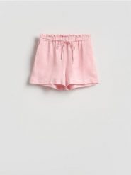 Szorty z lnem i wiskozą - pastelowy róż. Czerwone szorty damskie Reserved, l, bez wzorów, z wiskozy. Za 89.99 zł.