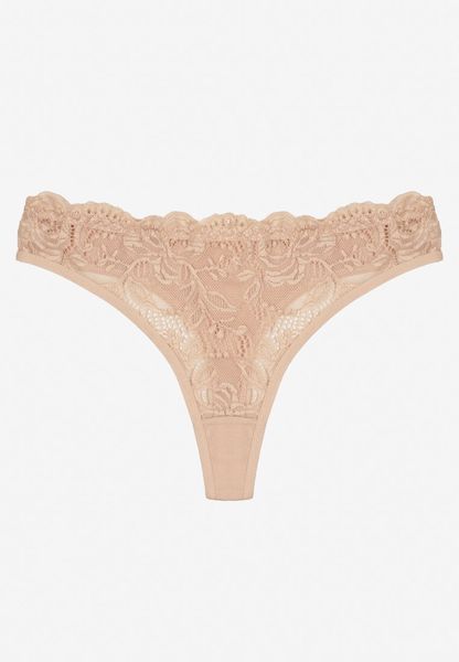 Beżowe Bawełniane Majtki Stringi z Koronką Ilwedana. Brązowe stringi damskie Renee, l, bez wzorów, z bawełny. Za 4.99 zł.