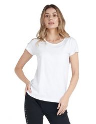 Luksusowa damska koszulka z krótkim rękawem. Białe koszulki sportowe damskie LEONE 1947 APPAREL, l, bez wzorów, z bawełny, eleganckie, bez kołnierzyka. Za 63.11 zł.