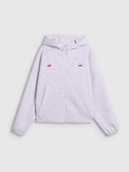 4F Bluza dresowa regular z kapturem damska - szara M. Szare bluzy damskie 4f, m, bez wzorów, z dresówki, sportowe, bez kołnierzyka, bez ramiączek, z kapturem. Za 199.99 zł.