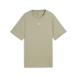 Damska koszulka o luźnym kroju ESS PUMA Lux Army Green. Zielone koszulki sportowe damskie Puma, bez wzorów, bez kołnierzyka, bez ramiączek, na fitness i siłownię. Za 99.00 zł.