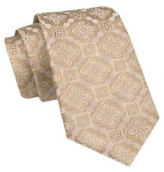 Modny Krawat Męski - Alties - Złoty w Geometryczny Wzór. Żółte krawaty i muchy Alties, bez wzorów, z tkaniny, eleganckie. Za 49.00 zł.