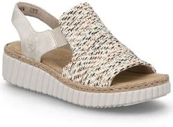 Rieker Sandały damskie na platformie plecionka beżowe Rieker 69276-60 36. Brązowe sandały damskie Rieker, bez wzorów, bez obcasa, na platformie, bez zapięcia. Za 248.89 zł.