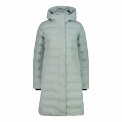 Kurtka puchowa damska z kapturem i zamkiem CMP. Zielone kurtki damskie CMP, bez wzorów, z puchu, z kapturem. W wyprzedaży za 524.50 zł.