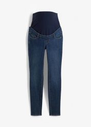 Jeansy ciążowe skinny z bawełną organiczną. Niebieskie jeansy damskie bonprix, moda ciążowa. Za 169.99 zł.