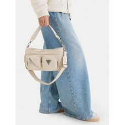 Torebka Guess Jeans. Białe torebki do ręki damskie Guess Jeans, z aplikacjami, z jeansu, klasyczne, bez dodatków. Za 259.99 zł.