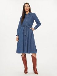 United Colors Of Benetton Sukienka jeansowa 4RZKDV07A Niebieski Regular Fit. Niebieskie sukienki damskie United Colors Of Benetton, xxs, bez wzorów, z bawełny, bez kołnierzyka, bez ramiączek. Za 219.99 zł.