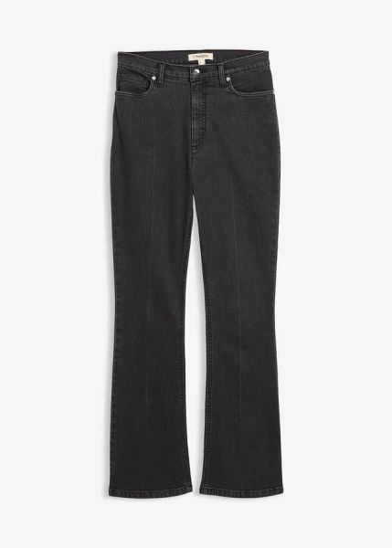 Dżinsy bootcut z wysokim stanem. Szare jeansy damskie bonprix, z podwyższonym stanem. Za 129.99 zł.