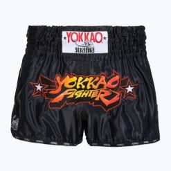 Spodenki treningowe męskie YOKKAO Fighter KO Muay Thai. Czarne krótkie spodenki sportowe męskie YOKKAO, m, bez wzorów, z materiału, na fitness i siłownię. Za 289.99 zł.