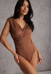 Brązowe Kopertowe Body Bez Rękawów Edalwen. Brązowe koszule damskie Renee, l, bez wzorów, eleganckie, bez kołnierzyka, bez ramiączek. Za 69.99 zł.