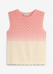 Dzianinowy top z przejściem kolorystycznym. Czerwone t-shirty i topy dla dziewczynek bonprix, w ażurowe wzory, z dzianiny, bez ramiączek. Za 64.99 zł.