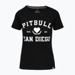 Koszulka damska Pitbull Love PB. Czarne koszulki sportowe damskie PITBULL, s, bez wzorów, bez kołnierzyka, bez ramiączek. Za 64.99 zł.