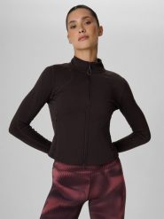 4F Bluza treningowa slim bez kaptura damska - brązowa S. Brązowe swetry damskie 4f, s, bez wzorów, klasyczne, bez kołnierzyka, bez ramiączek, bez kaptura. Za 199.99 zł.